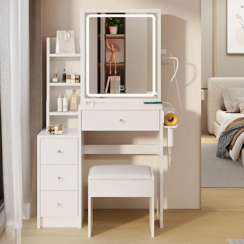 29.2  Small Size Left Bedside Cabinet Vanity Table + Cushioned Stool