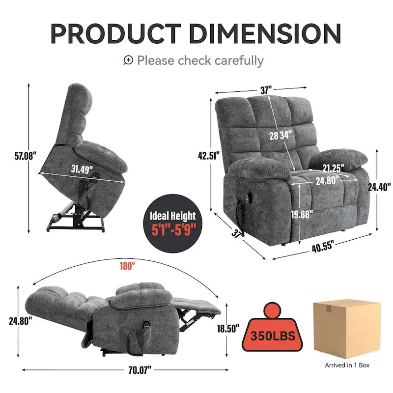 Dual Motor Power Lift Recliner Chair with Massage and Heat for Elderly People, Large Lazy Single Boy Recliners with Power-Remote