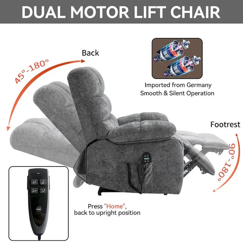Dual Motor Power Lift Recliner Chair with Massage and Heat for Elderly People, Large Lazy Single Boy Recliners with Power-Remote