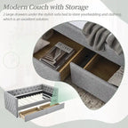 Linen Upholstered Mid-century Modern Twin Size Copper Nail Daybed Sofa with Two Drawers