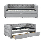 Linen Upholstered Mid-century Modern Twin Size Copper Nail Daybed Sofa with Two Drawers