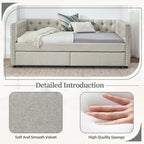 Linen Upholstered Mid-century Modern Twin Size Copper Nail Daybed Sofa with Two Drawers