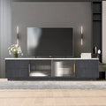 Glass Doors TV Stand for 70  TV, Media Console with 4 Drawers Floor Wood TV Media Center Table with Large Storage Cabinet