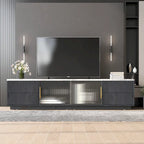 Glass Doors TV Stand for 70  TV, Media Console with 4 Drawers Floor Wood TV Media Center Table with Large Storage Cabinet