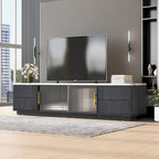 Glass Doors TV Stand for 70  TV, Media Console with 4 Drawers Floor Wood TV Media Center Table with Large Storage Cabinet