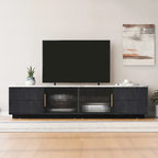 Glass Doors TV Stand for 70  TV, Media Console with 4 Drawers Floor Wood TV Media Center Table with Large Storage Cabinet