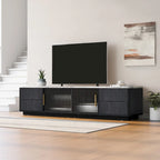 Glass Doors TV Stand for 70  TV, Media Console with 4 Drawers Floor Wood TV Media Center Table with Large Storage Cabinet