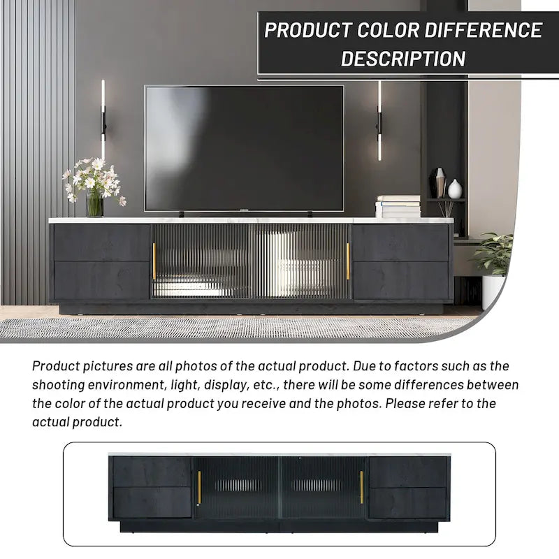 Glass Doors TV Stand for 70  TV, Media Console with 4 Drawers Floor Wood TV Media Center Table with Large Storage Cabinet