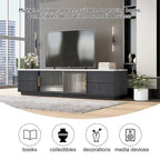 Glass Doors TV Stand for 70  TV, Media Console with 4 Drawers Floor Wood TV Media Center Table with Large Storage Cabinet