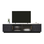 Glass Doors TV Stand for 70  TV, Media Console with 4 Drawers Floor Wood TV Media Center Table with Large Storage Cabinet