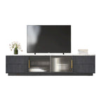 Glass Doors TV Stand for 70  TV, Media Console with 4 Drawers Floor Wood TV Media Center Table with Large Storage Cabinet