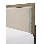 Grey Finish Fabric Upholstered Headboard Tufted Nailhead Trim 1pc Queen Size Panel Bed Beautiful Wooden Bedroom Furniture
