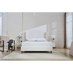 Hannah Upholstered Wingback Bed Size King / Tall 54  Headboard Upholstered King Bed / Premium Cream White Chenille