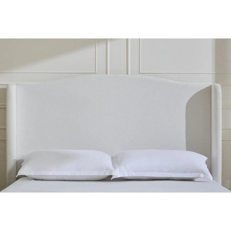 Hannah Upholstered Wingback Bed Size King / Tall 54  Headboard Upholstered King Bed / Premium Cream White Chenille