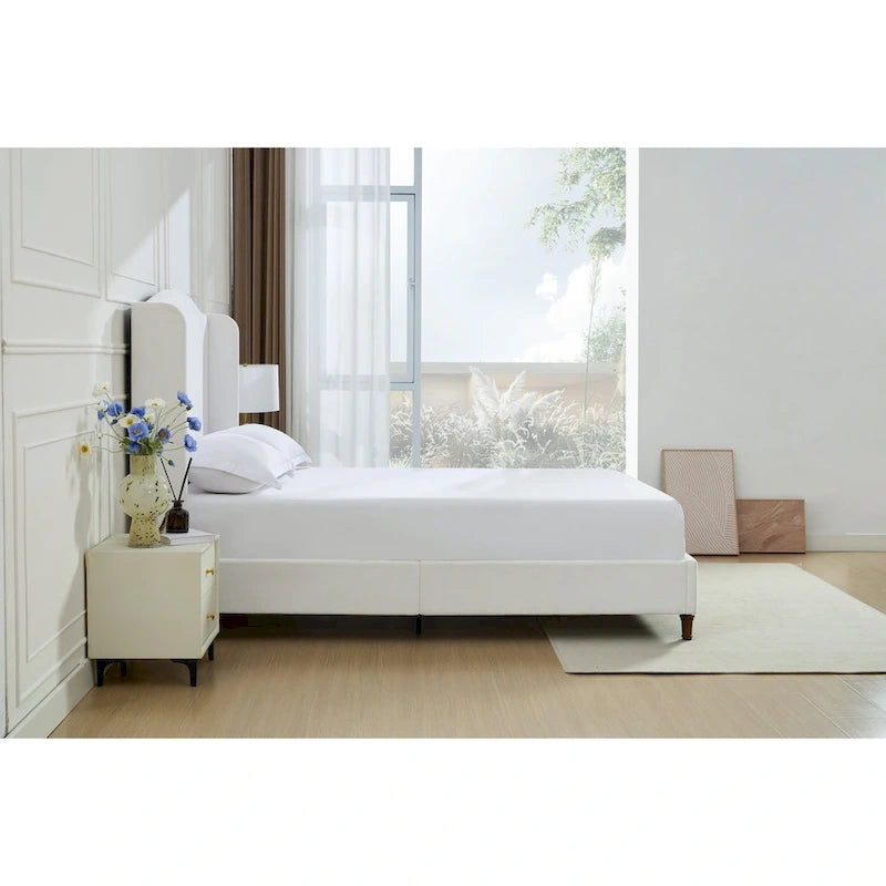 Hannah Upholstered Wingback Bed Size King / Tall 54  Headboard Upholstered King Bed / Premium Cream White Chenille