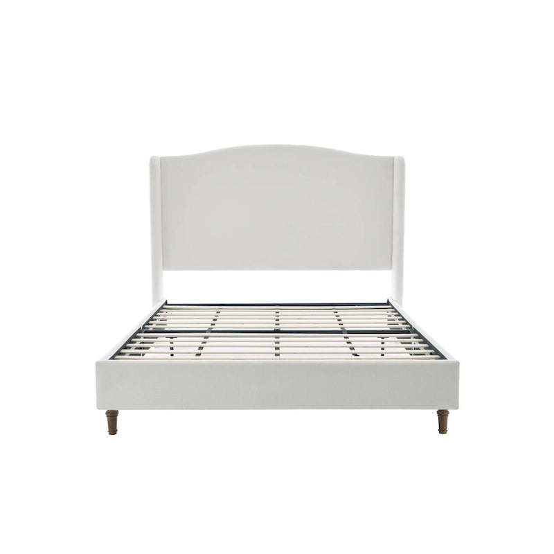Hannah Upholstered Wingback Bed Size King / Tall 54  Headboard Upholstered King Bed / Premium Cream White Chenille