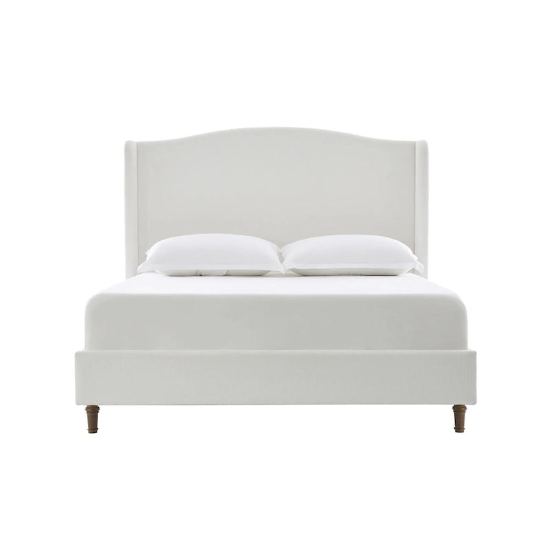 Hannah Upholstered Wingback Bed Size King / Tall 54  Headboard Upholstered King Bed / Premium Cream White Chenille