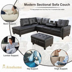 Modern 3-Piece Black Faux & Synthetic Leather Sofa Set: Sleek Style for Living Rooms