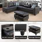 Modern 3-Piece Black Faux & Synthetic Leather Sofa Set: Sleek Style for Living Rooms