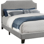 Grey Polyester Upholstered Queen Bed Frame with Headboard and Nailhead Trim