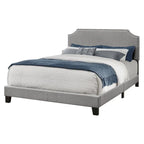 Grey Polyester Upholstered Queen Bed Frame with Headboard and Nailhead Trim