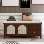 Retro Shoe Storage Bench with Drawers and Cushion for Entryway or Living Room Organization