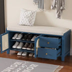 Retro Shoe Storage Bench with Drawers and Cushion for Entryway or Living Room Organization