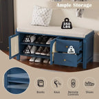 Retro Shoe Storage Bench with Drawers and Cushion for Entryway or Living Room Organization