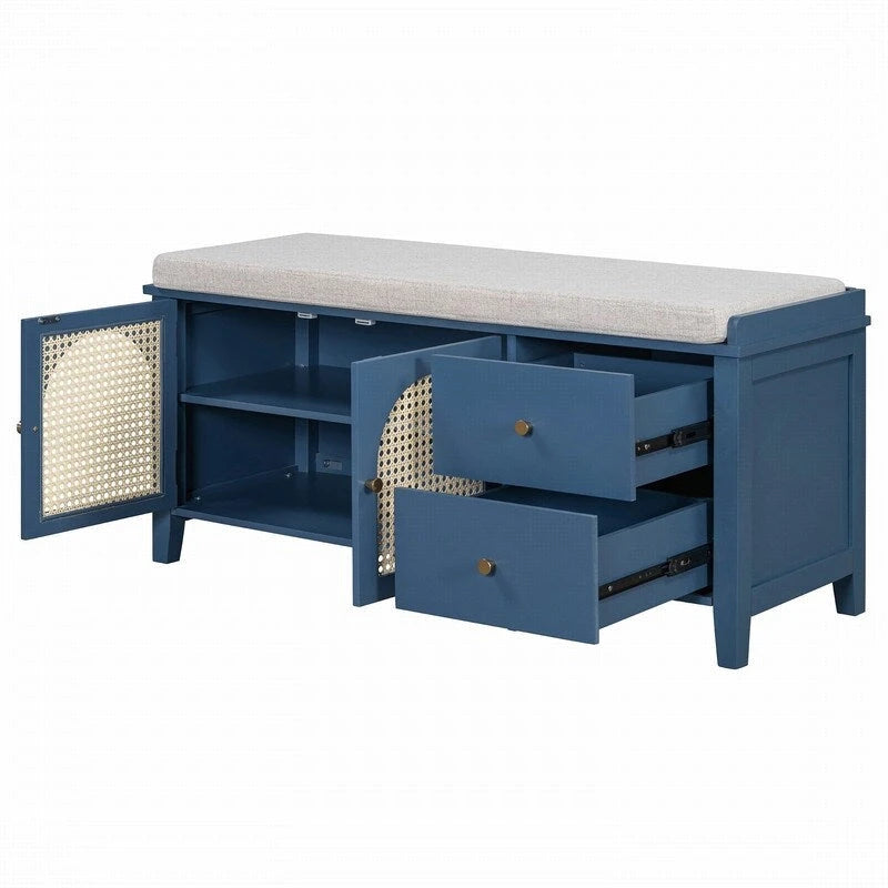 Retro Shoe Storage Bench with Drawers and Cushion for Entryway or Living Room Organization