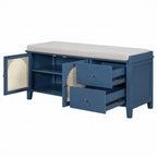 Retro Shoe Storage Bench with Drawers and Cushion for Entryway or Living Room Organization