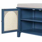 Retro Shoe Storage Bench with Drawers and Cushion for Entryway or Living Room Organization