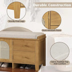 Retro Shoe Storage Bench with Drawers and Cushion for Entryway or Living Room Organization