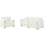 3-Piece Chenille Cloud Sofa & Armchair Set with Deep Seats & 3 Pillows