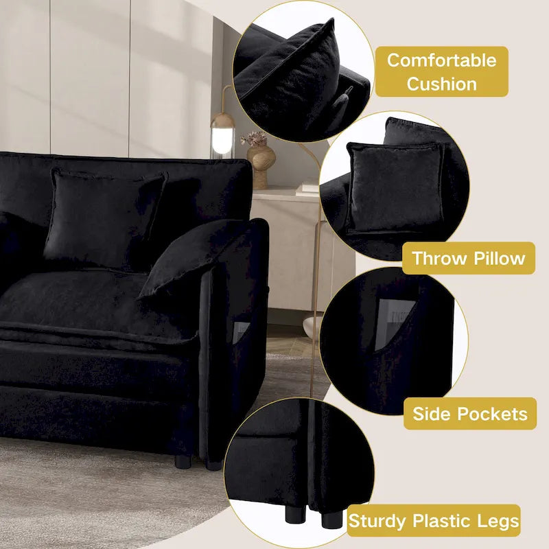 3-Piece Chenille Cloud Sofa & Armchair Set with Deep Seats & 3 Pillows
