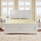 White King Size Traditional Style Pinewood Platform Bed with Wooden Slats Support for Bedroom