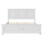 White King Size Traditional Style Pinewood Platform Bed with Wooden Slats Support for Bedroom