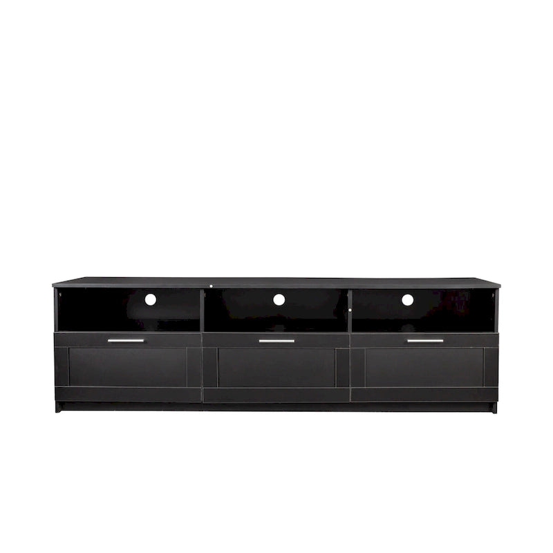 Black 70.87  TV Stand with 3 Open Storage Spaces and 3 Drawers for Living Room
