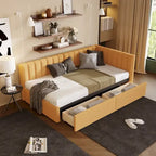 Yellow Linen Twin Upholstered Daybed with Storage Drawers - No Box Spring Required