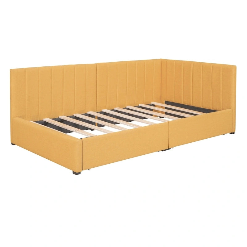 Yellow Linen Twin Upholstered Daybed with Storage Drawers - No Box Spring Required