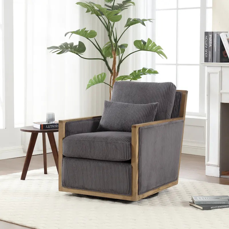 Modern 26.77  Upholstered 360 Swivel Barrel Chair with Sturdy Hardwood Frame for Living Room