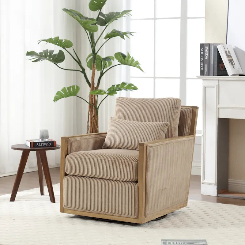 Modern 26.77  Upholstered 360 Swivel Barrel Chair with Sturdy Hardwood Frame for Living Room