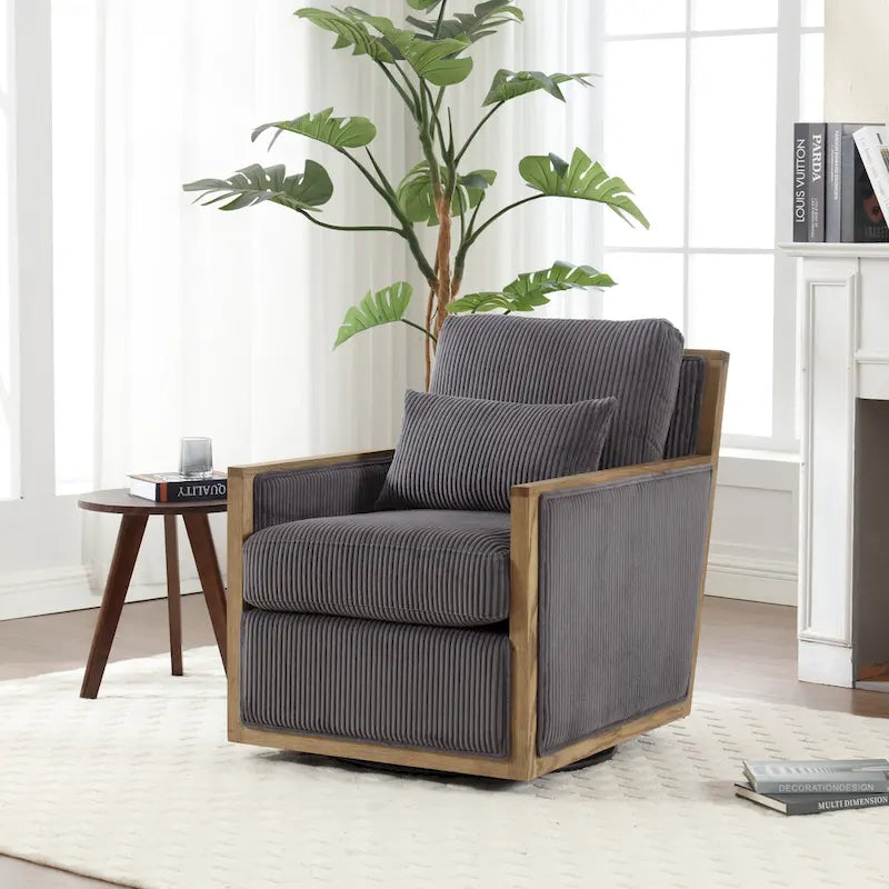 Modern 26.77  Upholstered 360 Swivel Barrel Chair with Sturdy Hardwood Frame for Living Room