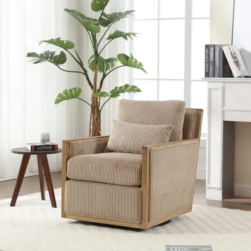 Modern 26.77  Upholstered 360 Swivel Barrel Chair with Sturdy Hardwood Frame for Living Room