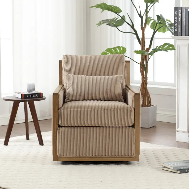Modern 26.77  Upholstered 360 Swivel Barrel Chair with Sturdy Hardwood Frame for Living Room