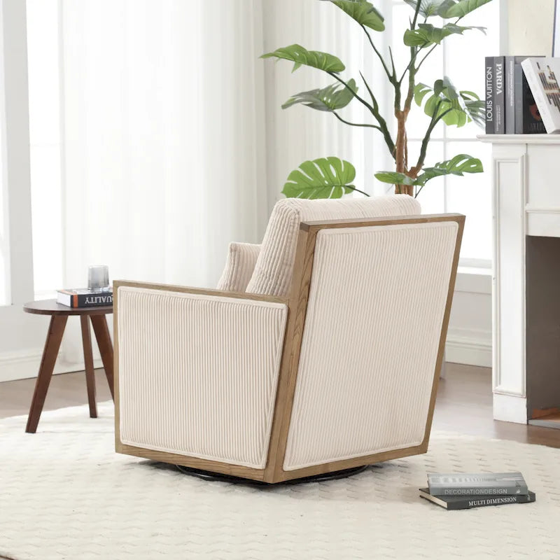 Modern 26.77  Upholstered 360 Swivel Barrel Chair with Sturdy Hardwood Frame for Living Room