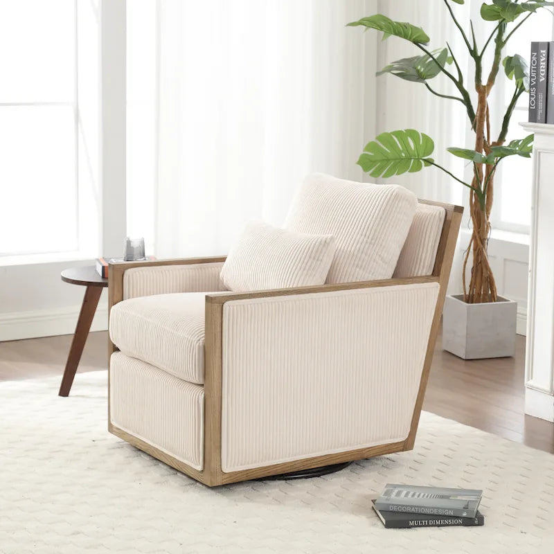 Modern 26.77  Upholstered 360 Swivel Barrel Chair with Sturdy Hardwood Frame for Living Room