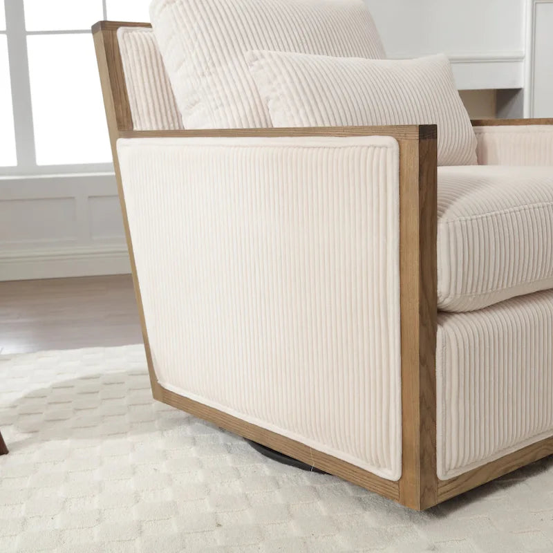 Modern 26.77  Upholstered 360 Swivel Barrel Chair with Sturdy Hardwood Frame for Living Room