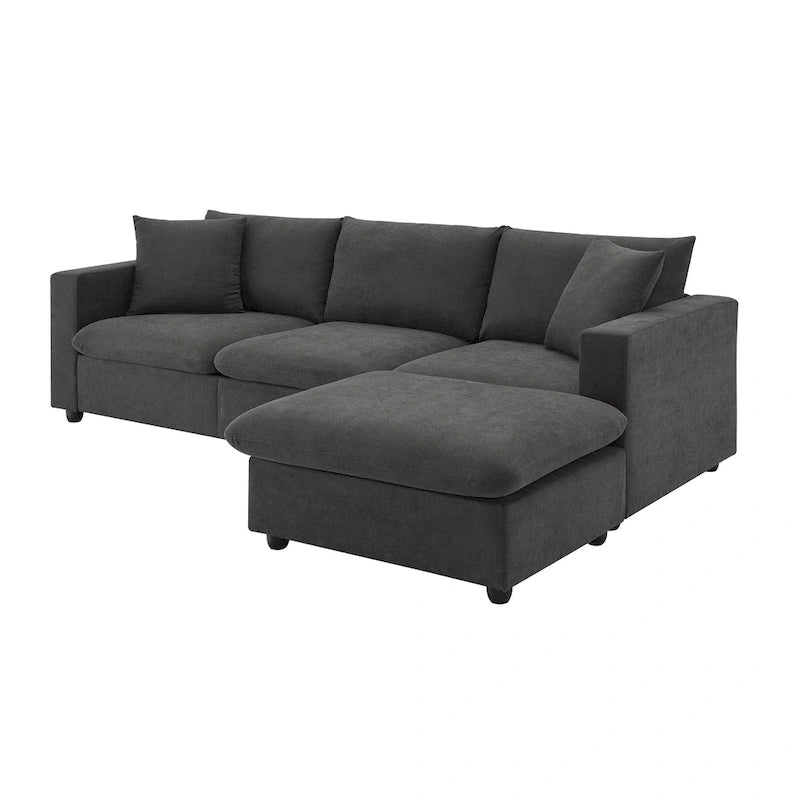 100.4  L-Shaped Polyester Sectional Sofa with 4-Seat Convertible Couch and Ottoman & Pocket Spring Cushions (300lb Capacity)