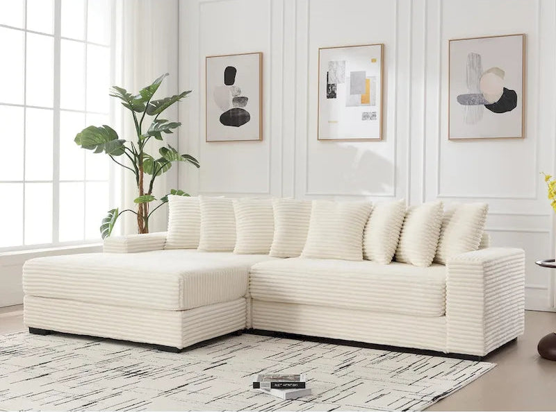 111  Corduroy L-Shaped Sectional Sofa with Left Chaise & 8 Pillows