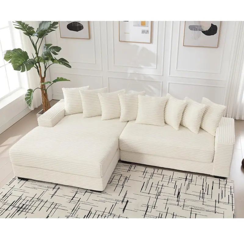 111  Corduroy L-Shaped Sectional Sofa with Left Chaise & 8 Pillows